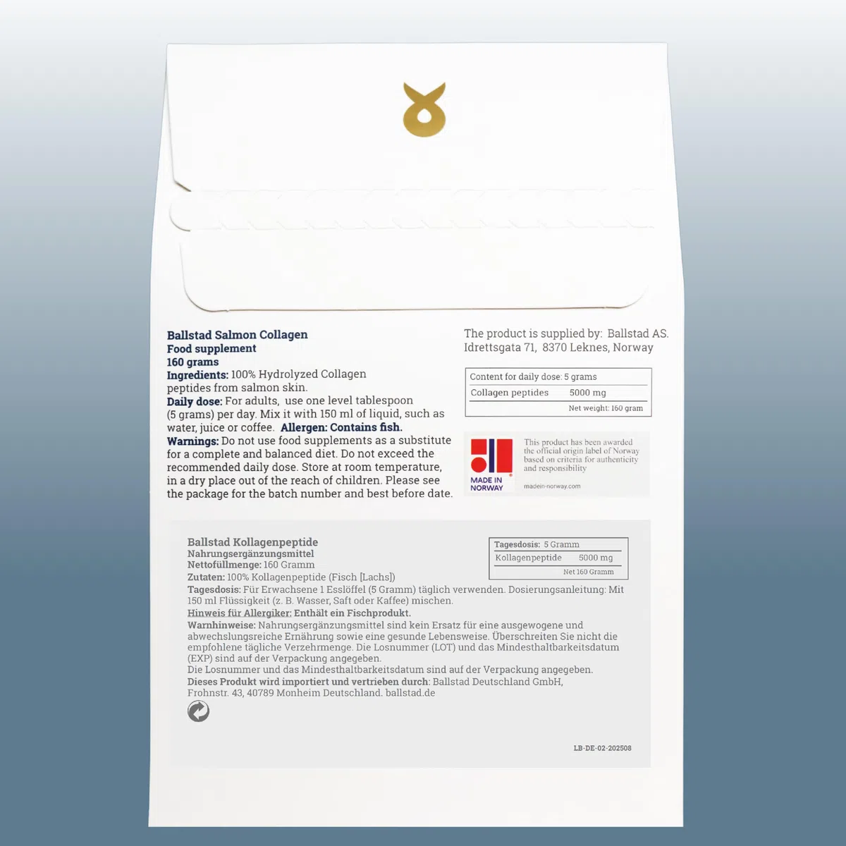 Purs peptides de collagène de poisson norvégien 160g - Poisson en poudre de collagène sans additifs, idéal pour mélanger dans les boissons et les soupes. Fabriqué en Norvège Recharge pour 1
