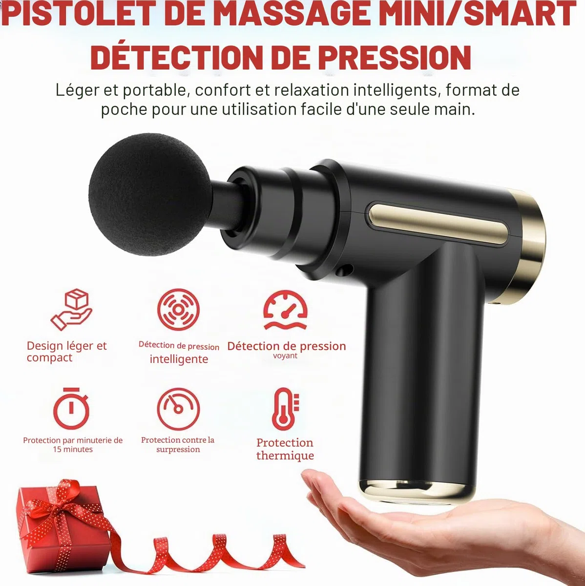 Cotsoco Mini Pistolet de Massage Musculaire, Massage Gun Anti-Douleur Sportif, Masseur à Percussion avec 4 Têtes, adapté à la Maison/Bureau/Salle de Sport, Idéal comme Cadeau pour Femmes et Hommes