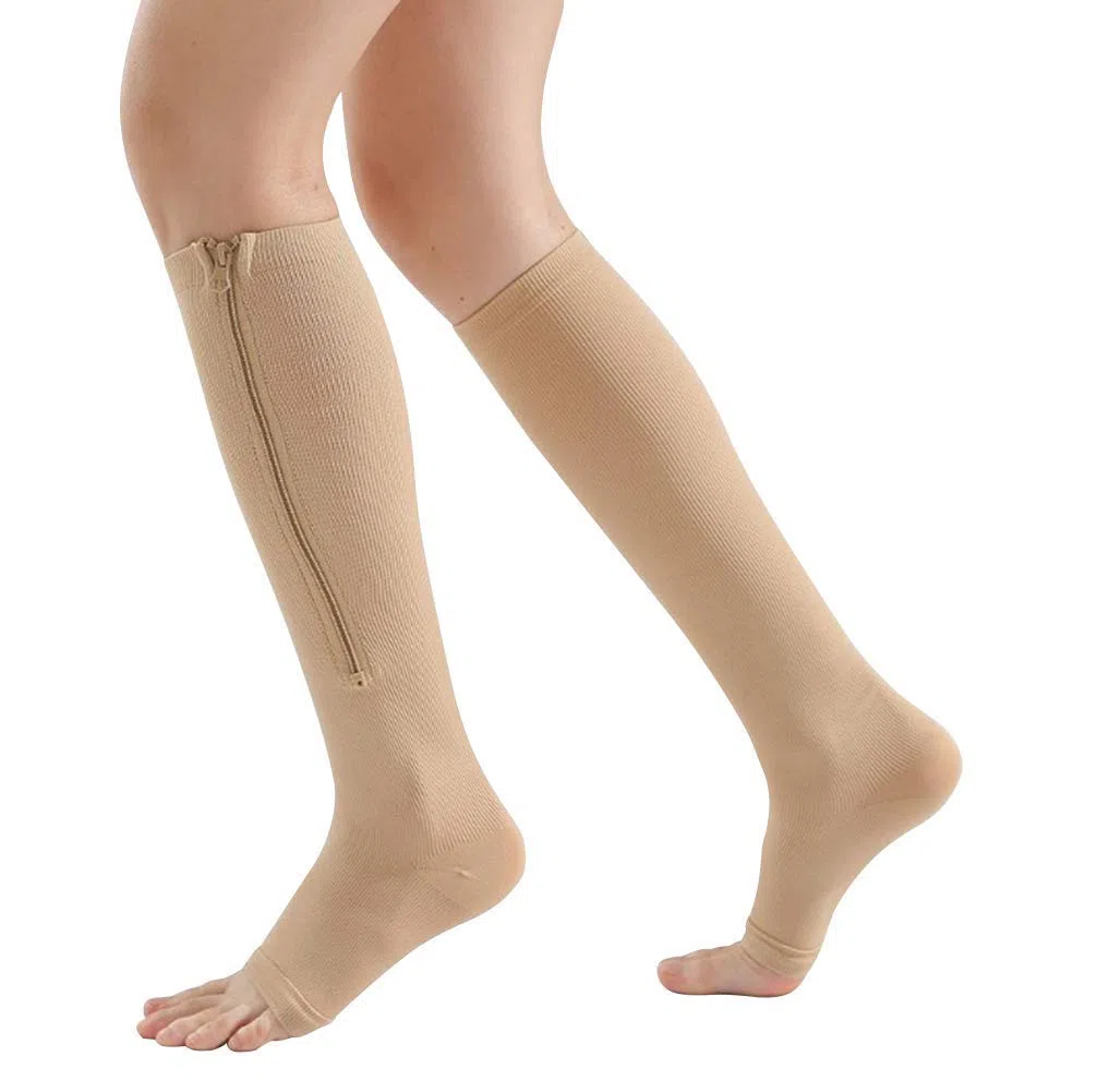 YUSHOW 3 Paires Chaussettes de Contention Femme Zip Fermeture Eclair à Bout Ouvert Socks pour Oedeme Bas de Contention Chaussette Hautes Mi-mollet