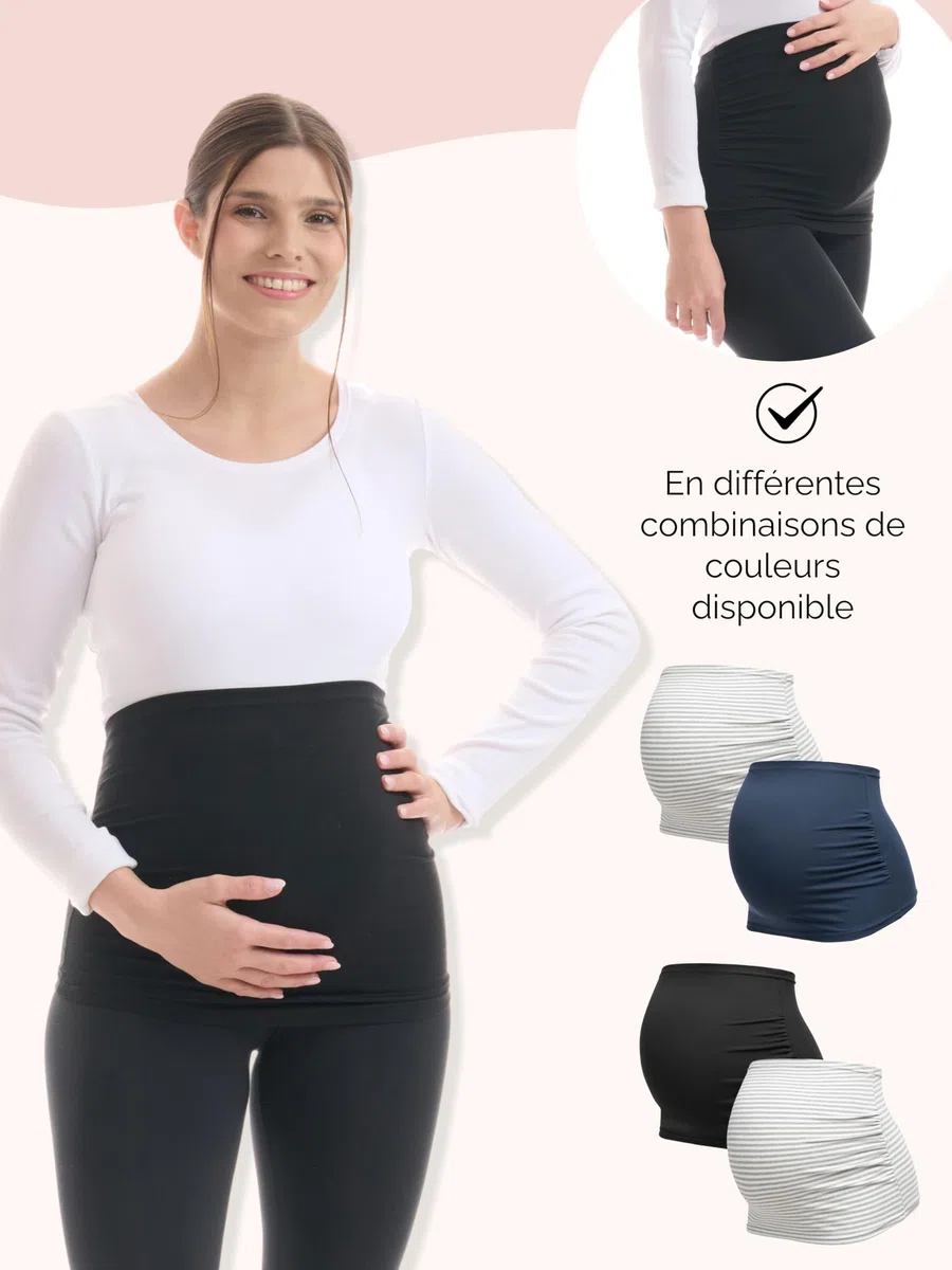 Herzmutter Bandes de Ventre de maternité - Bandeau de Grossesse - Lot de 2 Bandes Abdominales - Ceinture de Grossesse - Bandeau pour Femmes Enceintes - Extension de T-Shirt - 6000