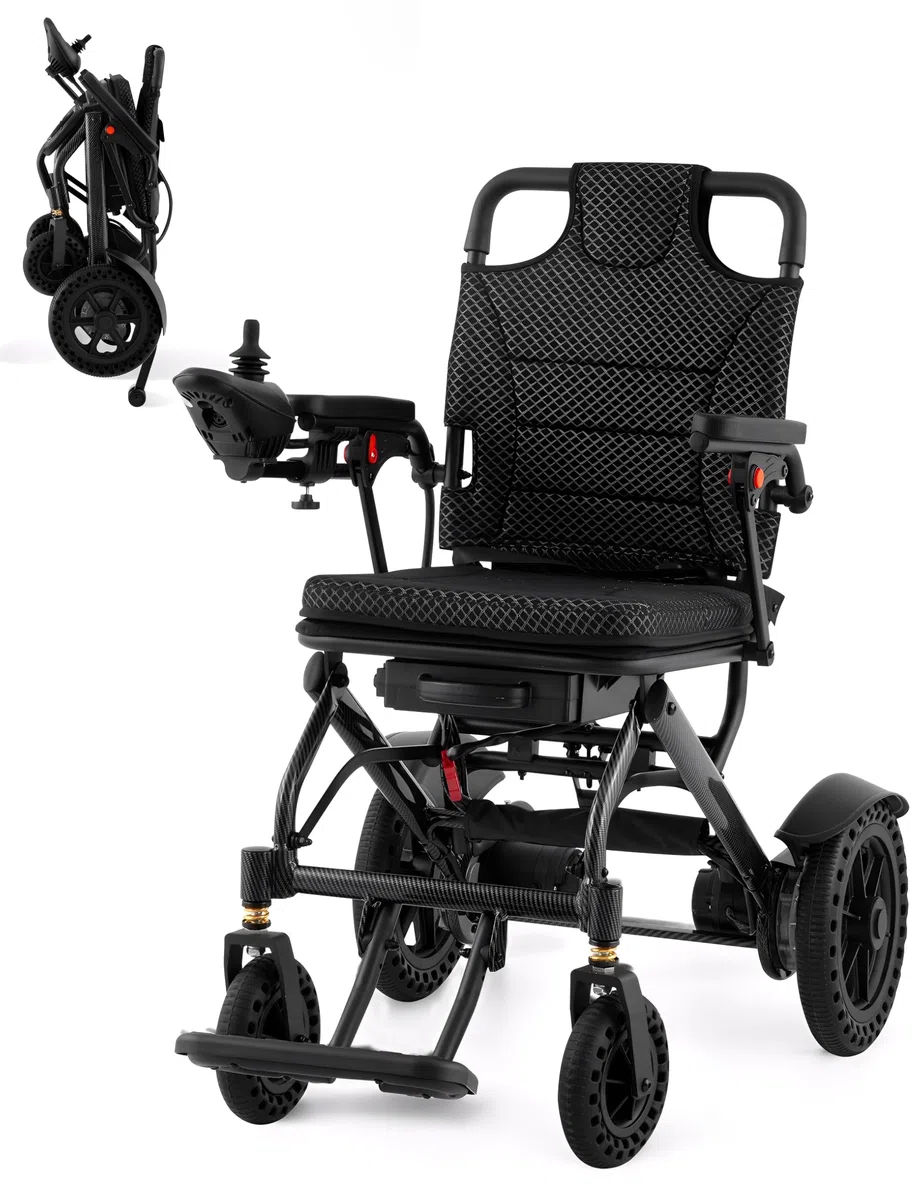 Fauteuil roulant électrique léger, seulement 21,5 kg, fauteuil roulant électrique pliable pour adultes, double moteurs, pliage intelligent, scooters motorisés pour personnes âgées, tout terrain