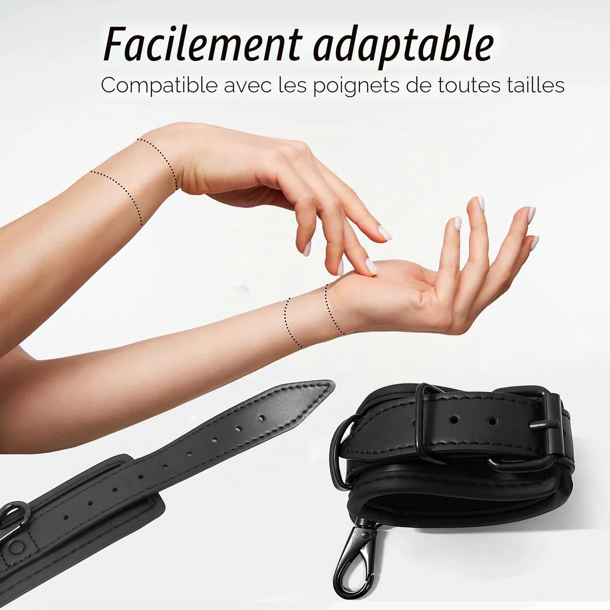 Menottes réglables en simili cuir, accessoire élégant pour l'intimité et la complicité, doux, durables et sûres