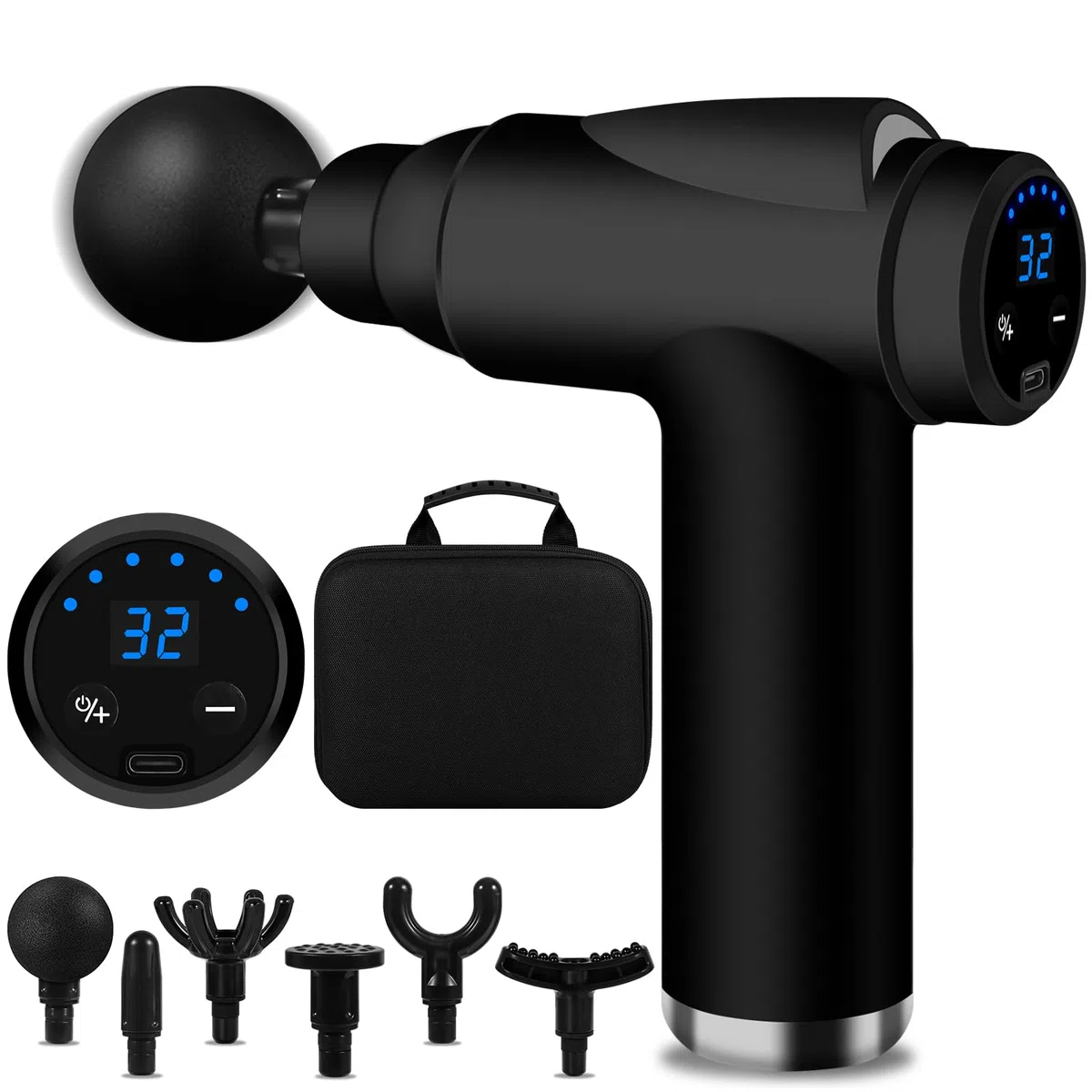 Pistolet de Massage Musculaire, Mini Massage Gun avec 32 Niveaux Réglables 3500 RPM et 6 Têtes de et l'Écran LCD, Léger et Portable, pour Soulager Douleurs et Raideurs Musculaires