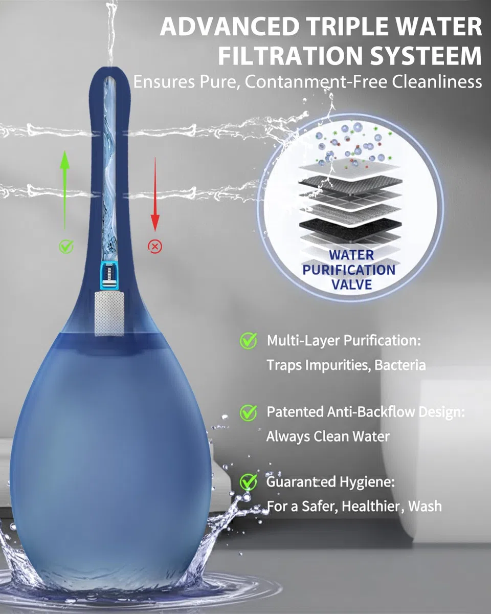 Douche anale Lavement Nettoyage intestinal Femme Monsieur - Douche anale 245 ml Irrigateur Intestinal Anti-retour et filtre Enema Peut être connecté à un tuyau de douche (Bleu Foncé)
