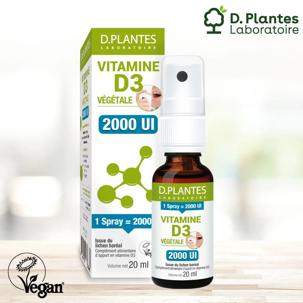 D plantes D.PLANTES - Vitamine D3 2000 UI - Complément Alimentaire en Spray - Immunité, Ossature Normale - Boost en Vit. - Origine Végétale - Vegan - 20 ml