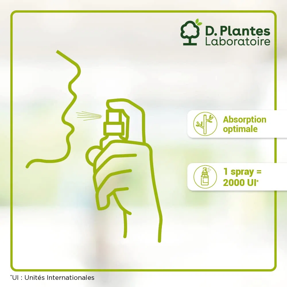 D plantes D.PLANTES - Vitamine D3 2000 UI - Complément Alimentaire en Spray - Immunité, Ossature Normale - Boost en Vit. - Origine Végétale - Vegan - 20 ml