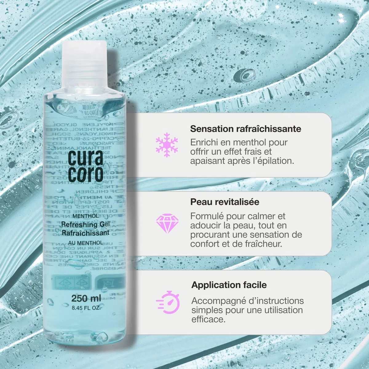 Curacoro Gel Après-Épilation pour Soin Après Épilation | Gel Rafraîchissant et Apaisant pour Calmer et Revitaliser la Peau Après l’Épilation