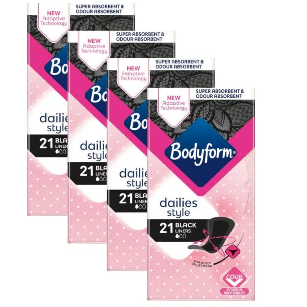 BodyForm Lot de 84 protège-slips noirs super absorbants pour femme - Adaptabilité maximale - Protection hygiénique discrète et confortable - Idéal pour un usage quotidien