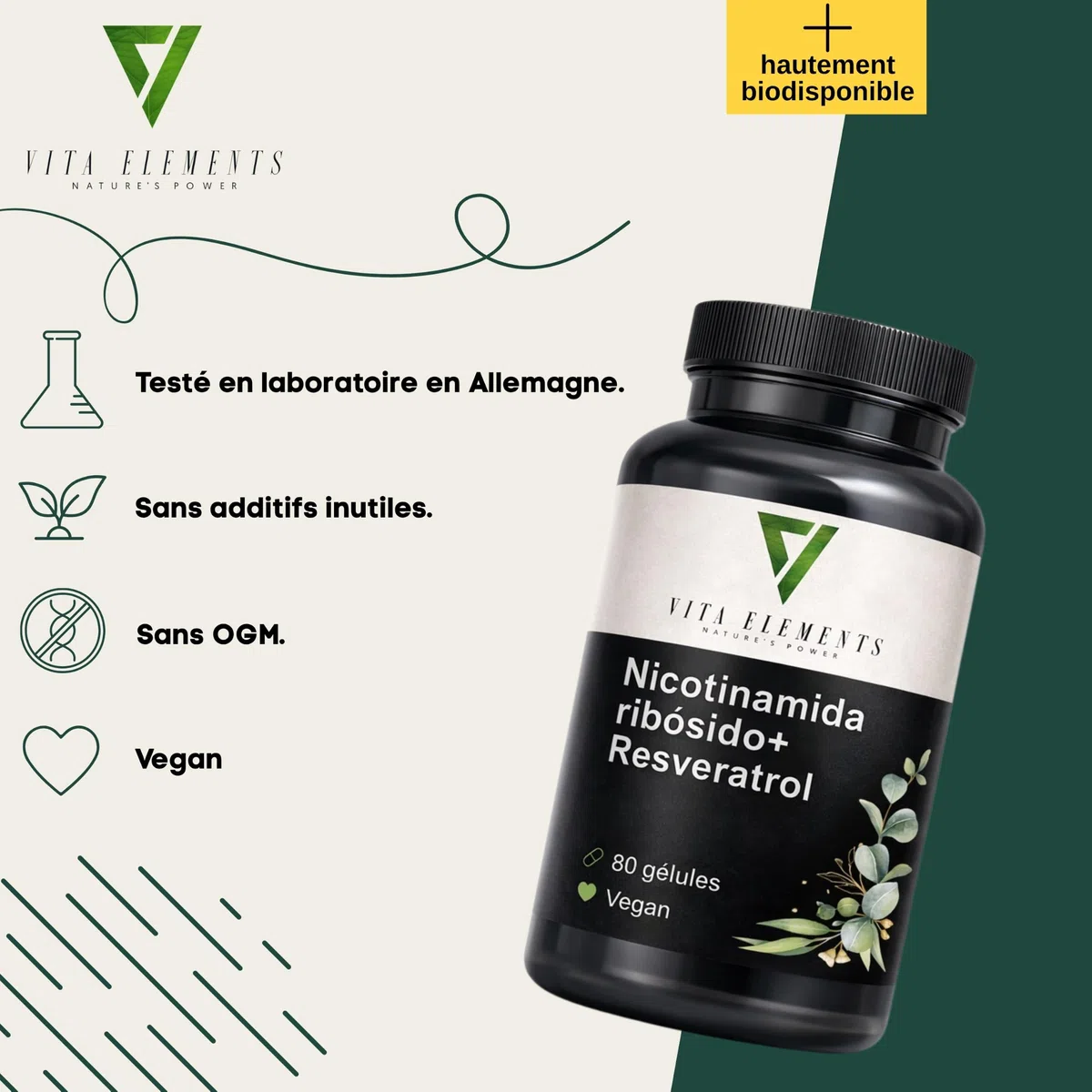 Vita Elements Complexe NAD+ - 80 gélules - Nicotinamide Riboside - Lot de 5