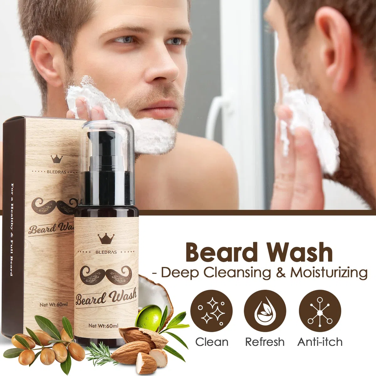 Kit Barbe Homme 10pcs - Bledras Kit de Soin Barbe Homme Complet-Shampoing, Huile Barbe, Baume, Rasoir Coupe Choux, Ciseaux, Peigne, Brosse, Pochoir, Sac - Coffret Cadeaux Hommes Original Cadeau Noël