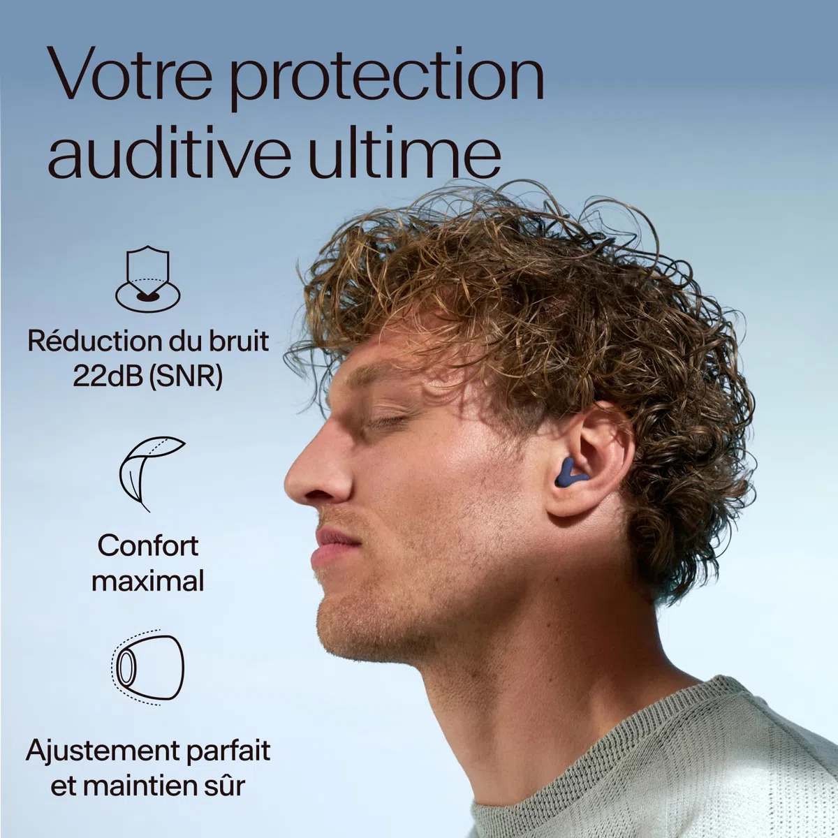 Alpine Silence Bouchons d'Oreilles pour Dormir, Voyager & Se Concentrer - Confortables, Réutilisables - V-forme ajustée & Embouts Ovales Doux – XS/S/M/L – Réduction de Bruit Optimale - Bleu Foncé