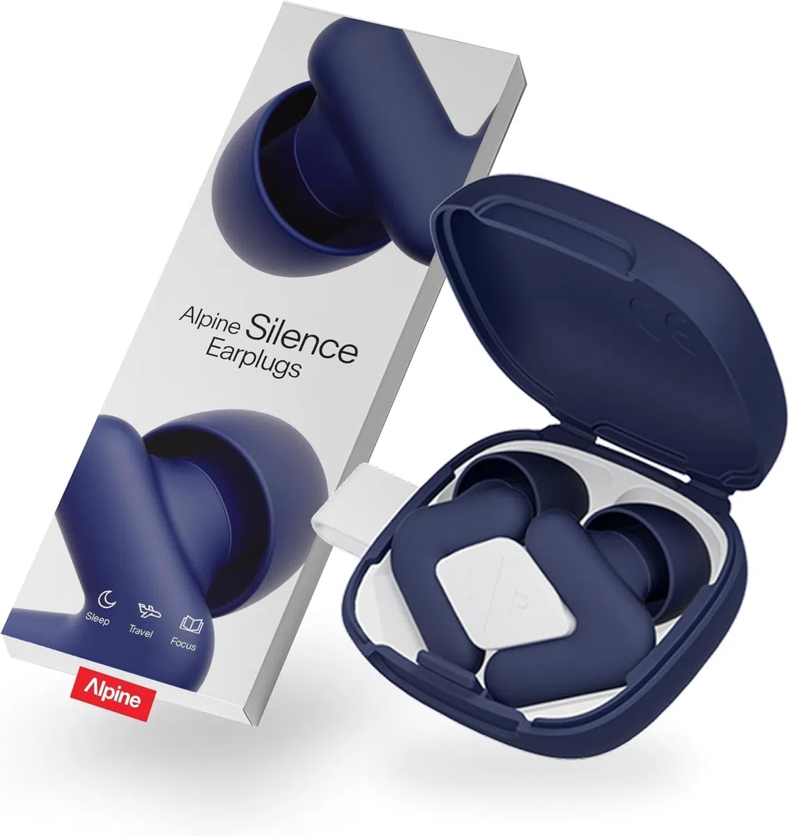 Alpine Silence Bouchons d'Oreilles pour Dormir, Voyager & Se Concentrer - Confortables, Réutilisables - V-forme ajustée & Embouts Ovales Doux – XS/S/M/L – Réduction de Bruit Optimale - Bleu Foncé