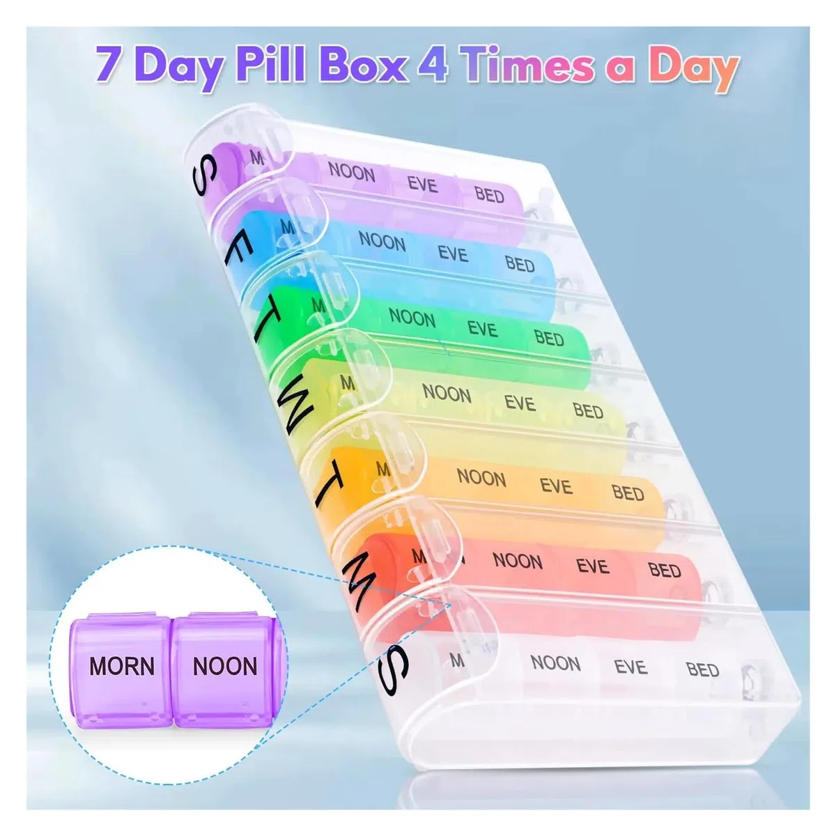 Boîte à médicaments hebdomadaire Pilulier 7 jours, 4 prises par jour, pilulier de hebdomadaire, 28 compartiments