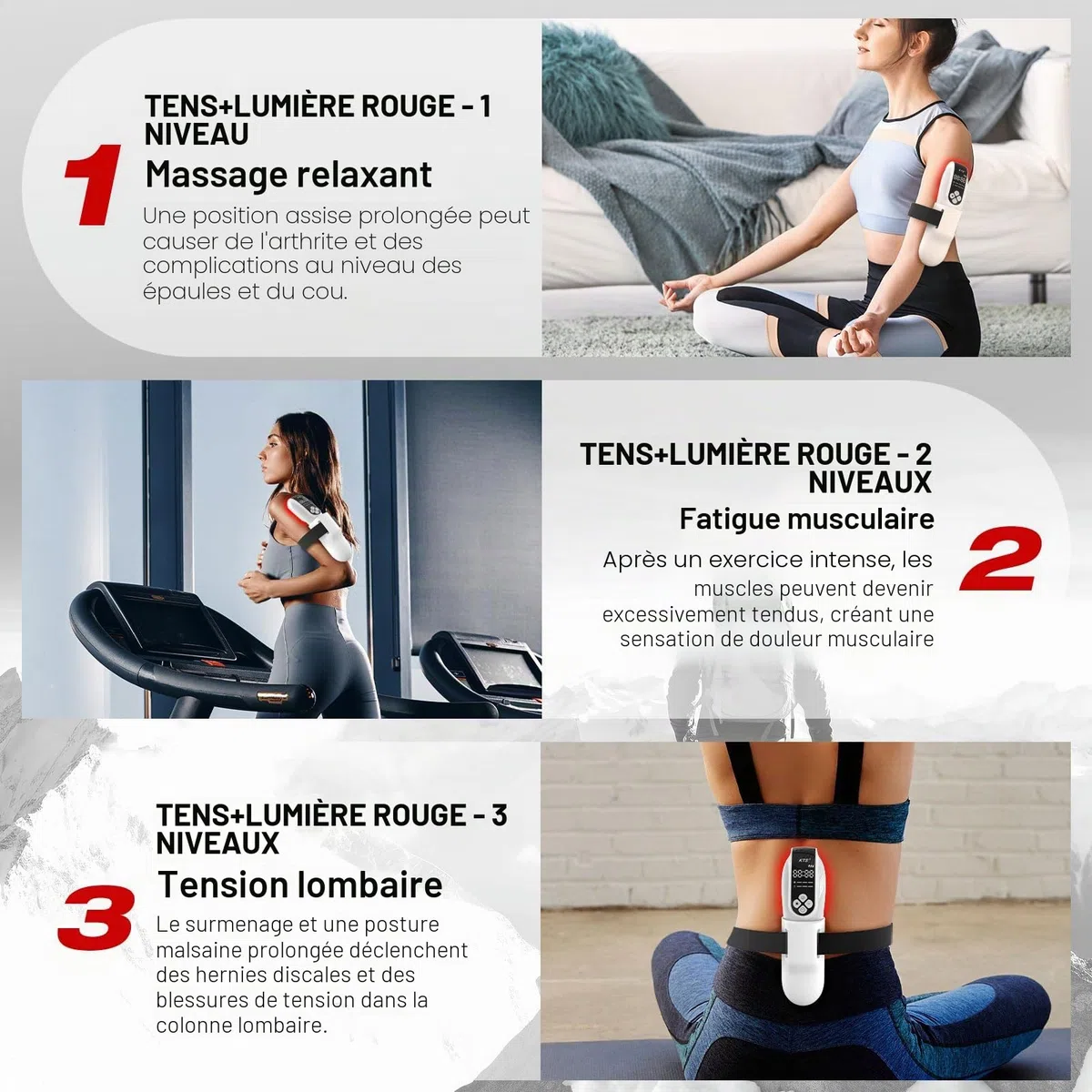 TENS+Lumière rouge pulsée basse fréquence,livré avec des sangles (4*808nm&12*650nm),améliore la circulation sanguine, anti-inflammatoire et analgésique,soulage les douleurs musculaires et articulaires