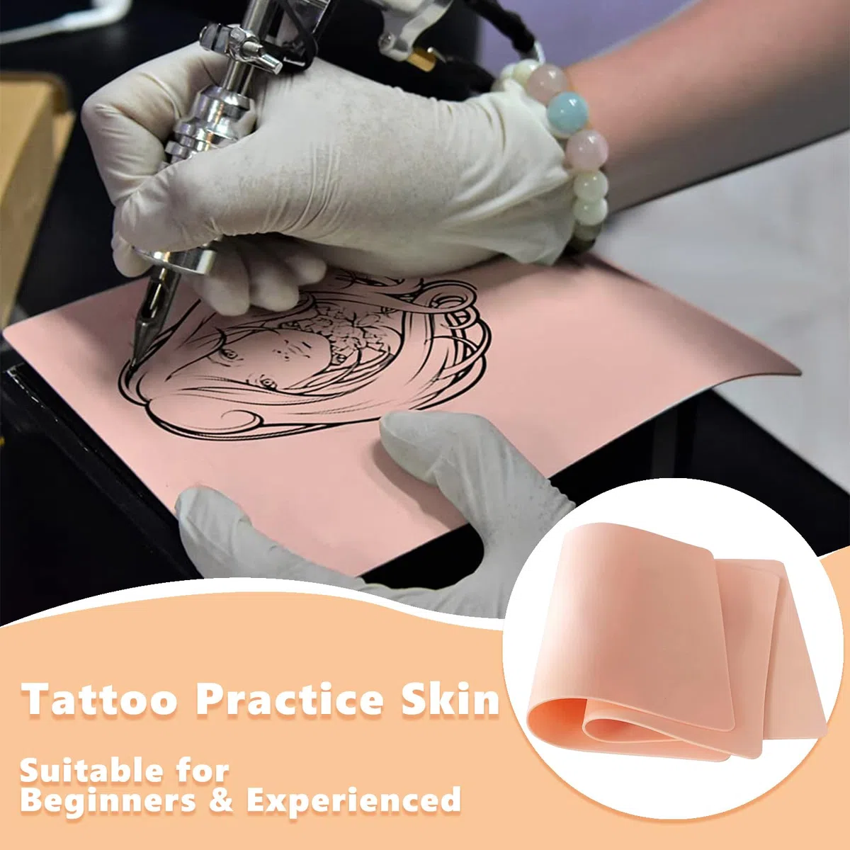 Lot de 10 peaux d'exercices de tatouage - 2 mm - 20,3 x 15,2 cm - Blanches - Double face - Pour débutants et artistes