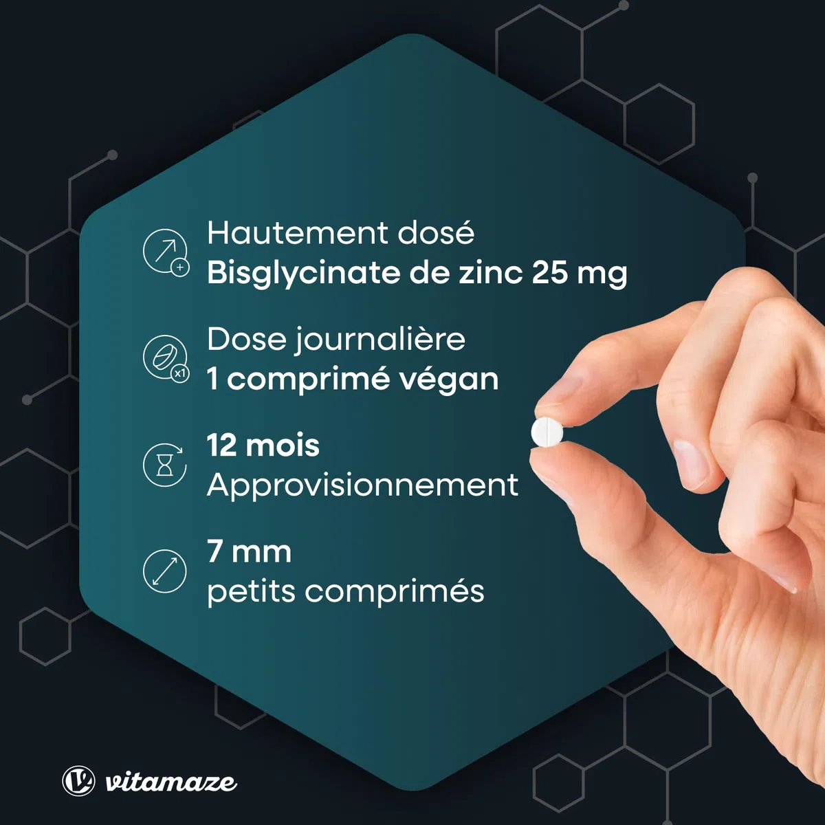 Zinc Bisglycinate 25 mg - Acné, Peau et Système immunitaire - 360 Comprimés pour 1 An - Vegan et Hautement Biodisponible - Complément Alimentaire Vegan Sans Additifs - fabriqué en Allemagne