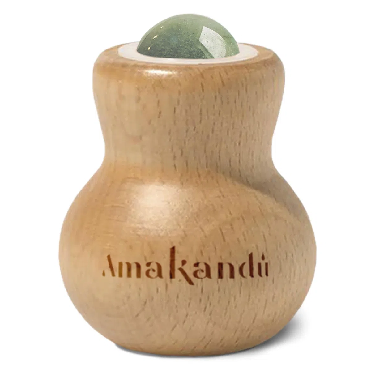 Masseur Visage et Corps - Roll On en bois de hêtre et bille d'aventurine - Effet Relax - Calme et détend la peau en activant et améliorant la circulation sanguine - Naturel et Vegan – Amakandu