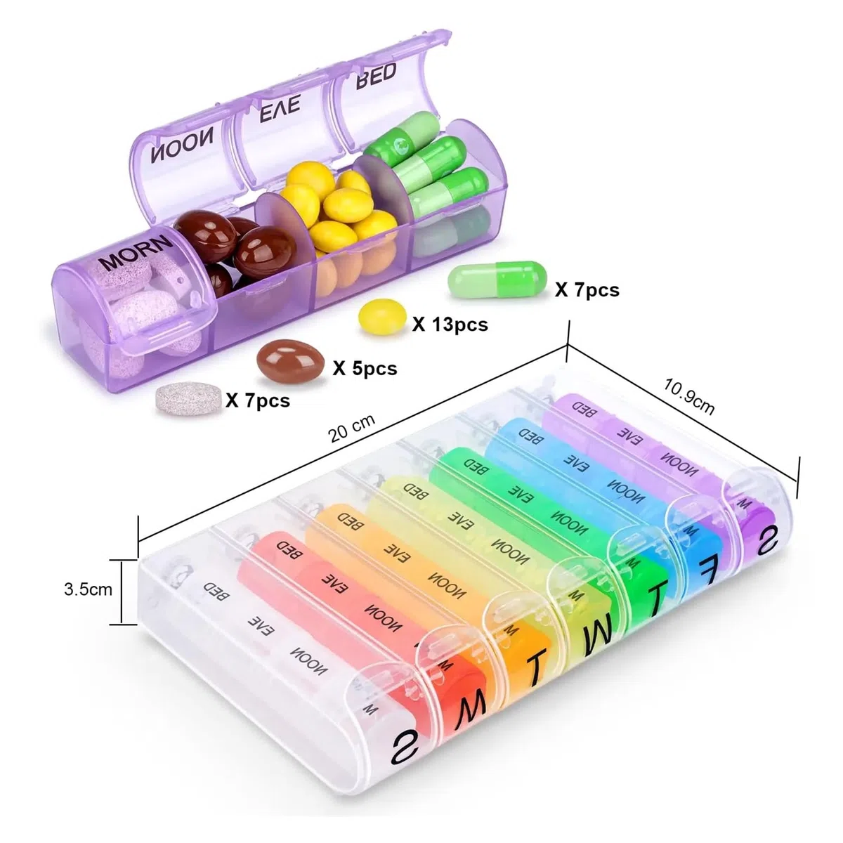Boîte à médicaments hebdomadaire Pilulier 7 jours, 4 prises par jour, pilulier de hebdomadaire, 28 compartiments