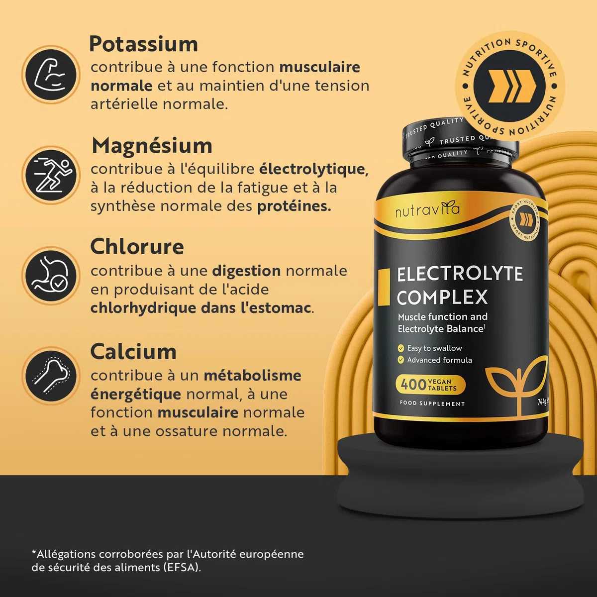 Electrolyte Complex 900mg, 400 Comprimés (1+ An) avec Magnesium Calcium Potassium Complément Alimentaire - Fonction Musculaire (EFSA) Electrolytes Hydratation sans Sucre - Nutravita