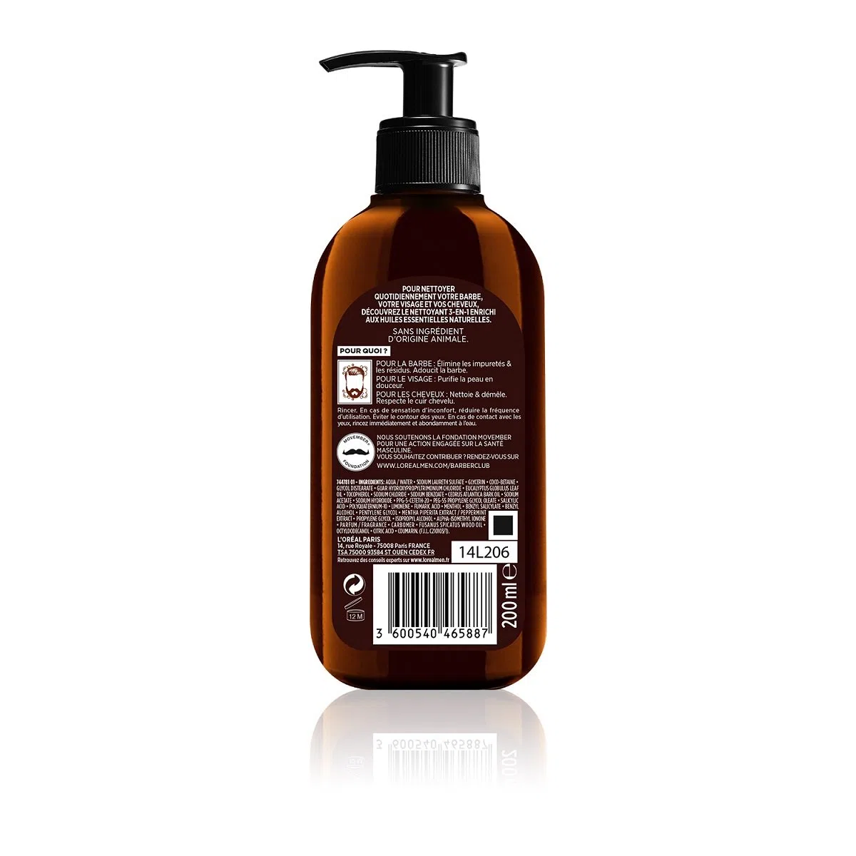 L'Oréal Men Expert BarberClub - Nettoyant 3 en 1 Barbe + Visage + Cheveux Homme - Usage Quotidien - À l'Huile Essentielle de Bois de Cèdre - Tous Types de Peaux - 200 ml (Lot de 3)