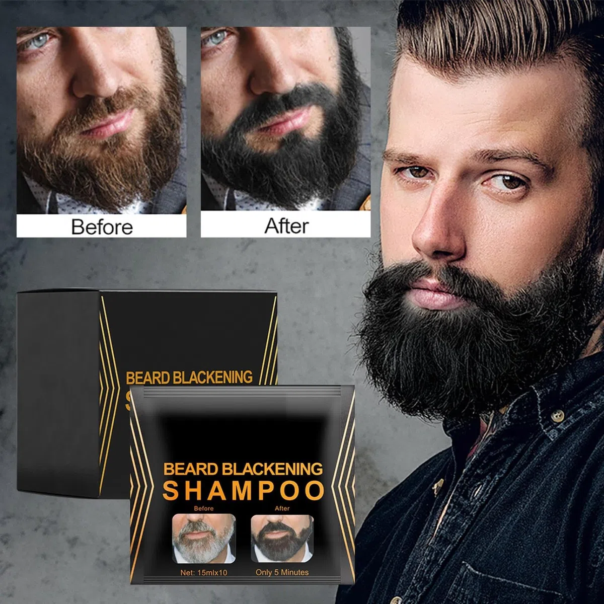 Beard Dye,Shampoing à barbe noircissant naturel pour hommes, shampoing à barbe,Darkening Beard Shampoo,lavage naturel de la barbe, teinture pour barbe,shampoing colorant pour barbe noire (20pc, 15ml)