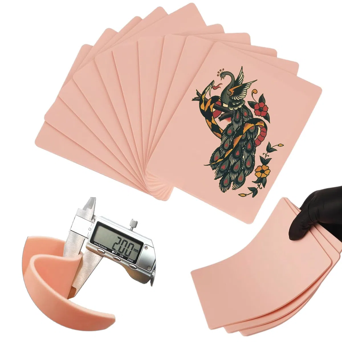 Lot de 10 peaux d'exercices de tatouage - 2 mm - 20,3 x 15,2 cm - Blanches - Double face - Pour débutants et artistes