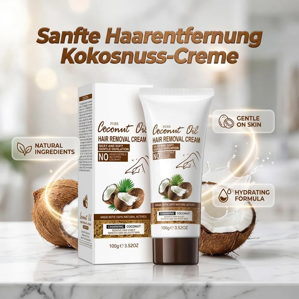 Crème Dépilatoire Femme Intime et Homme 100g, Creme Epilatoire Douce à l'Huile de Coco, Épilation Rapide Sans Douleur pour Maillot et Corps，1 Pcs