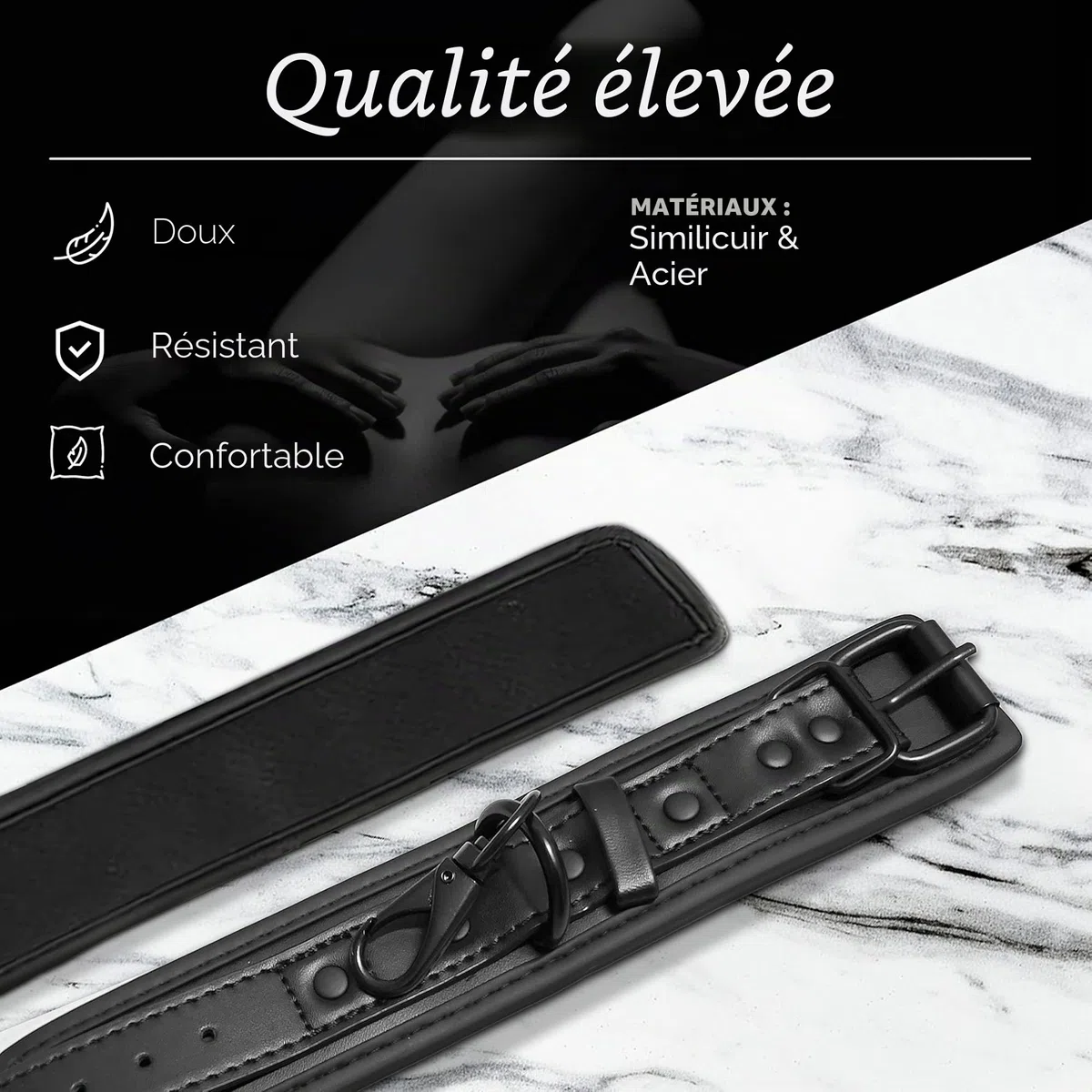 Menottes réglables en simili cuir, accessoire élégant pour l'intimité et la complicité, doux, durables et sûres