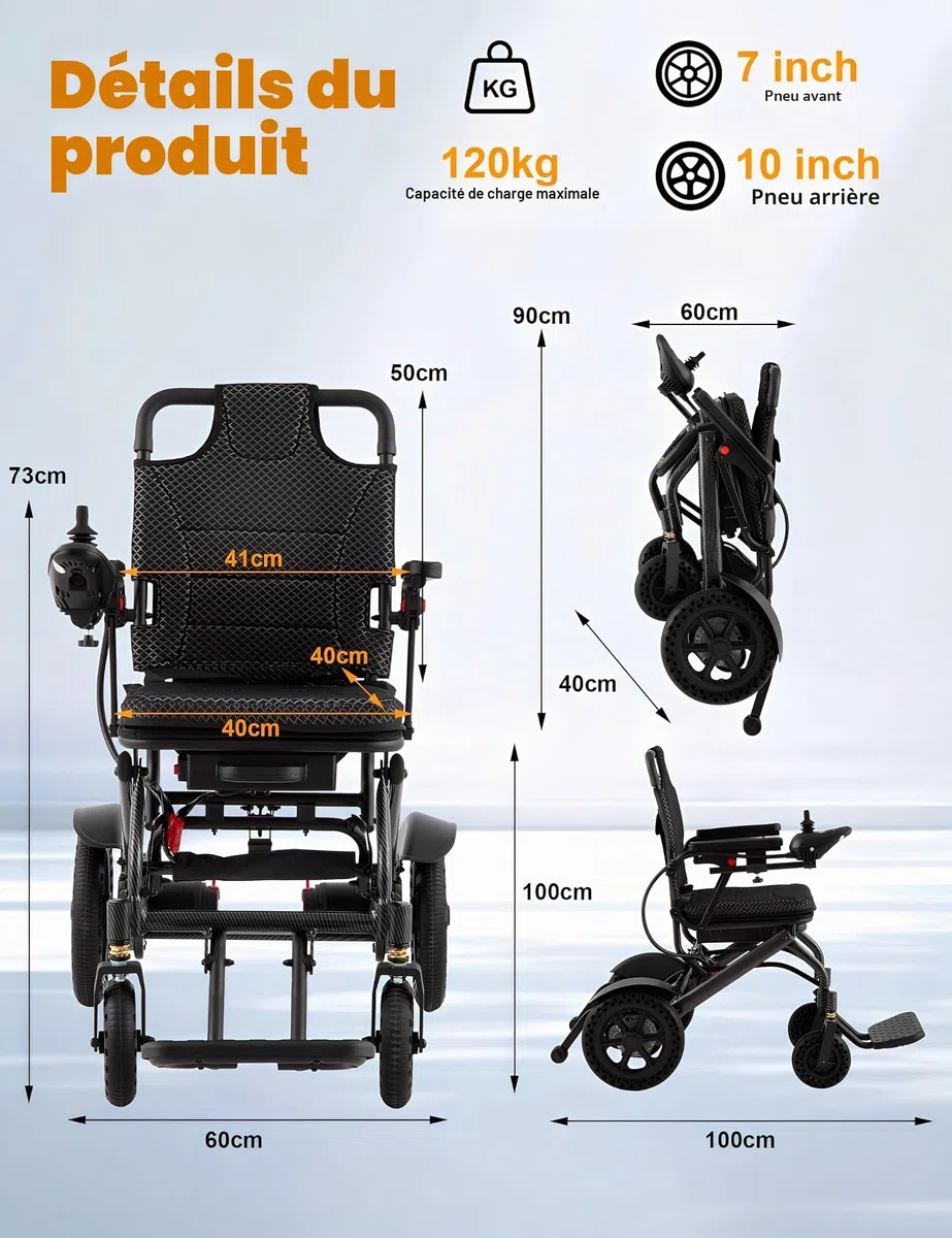 Fauteuil roulant électrique léger, seulement 21,5 kg, fauteuil roulant électrique pliable pour adultes, double moteurs, pliage intelligent, scooters motorisés pour personnes âgées, tout terrain