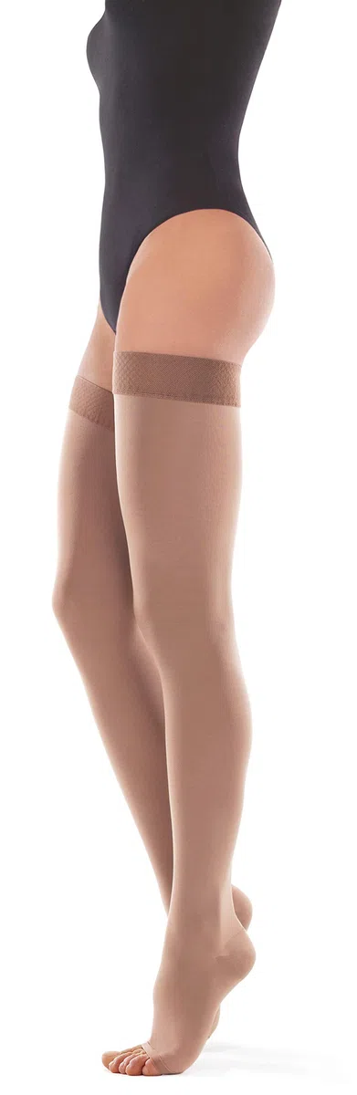 Bas de contention Elastiques Compression graduée à bout ouvert (classe médicale 2, 23-32 mmHG) pour femmes hommes Anti-thrombose Beige Small