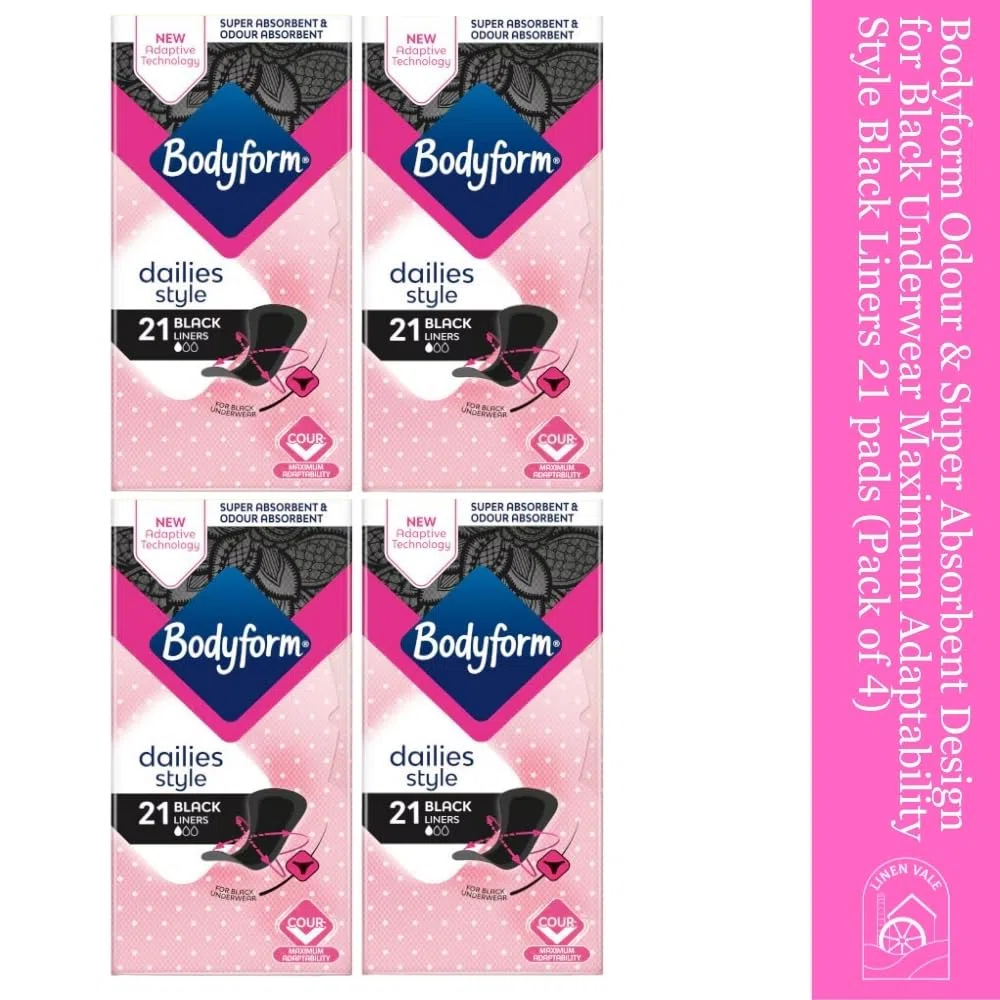 BodyForm Lot de 84 protège-slips noirs super absorbants pour femme - Adaptabilité maximale - Protection hygiénique discrète et confortable - Idéal pour un usage quotidien