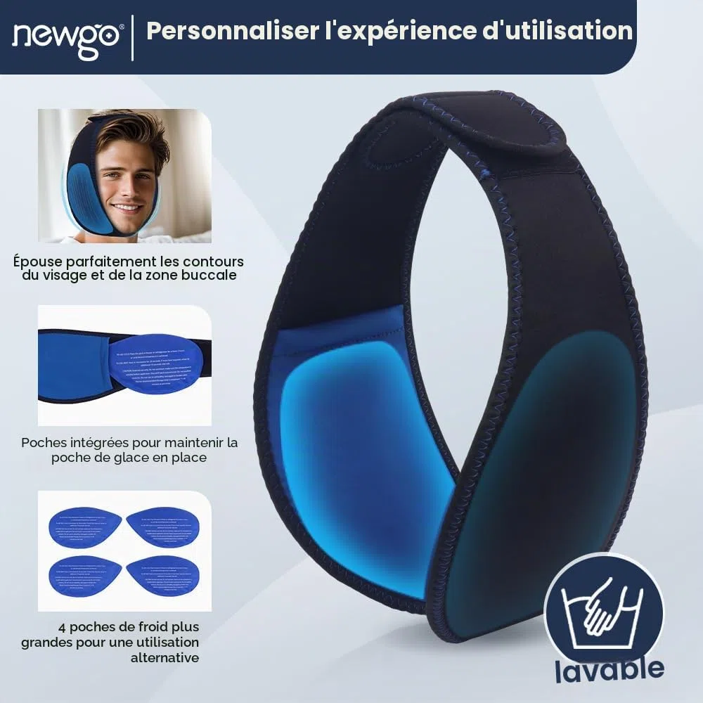 NEWGO Poche de glace pour mâchoire, Poche de glace dent de sagesse, Sac de Gel Glace Compresses chaud et froid réutilisables pour Mâchoire Visage Tête et Menton, TMJ, dents de sagesse, 4 Poches de Gel