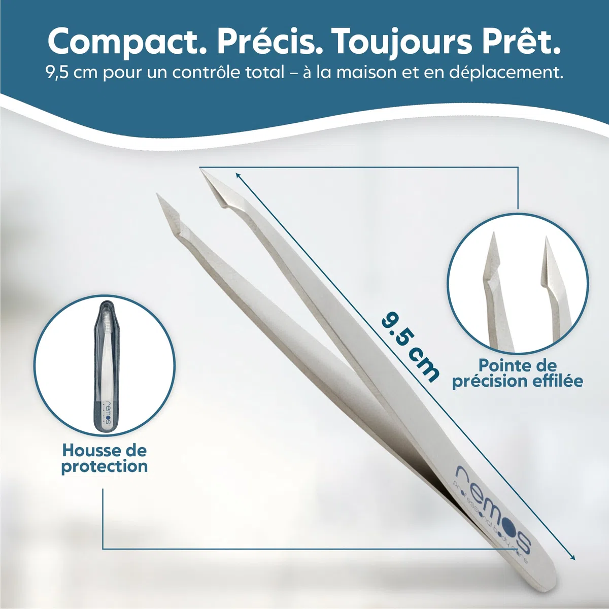 REMOS Pincette combinée [INOX] 9.5 cm - 2 en 1 pour échardes & cheveux - Satin