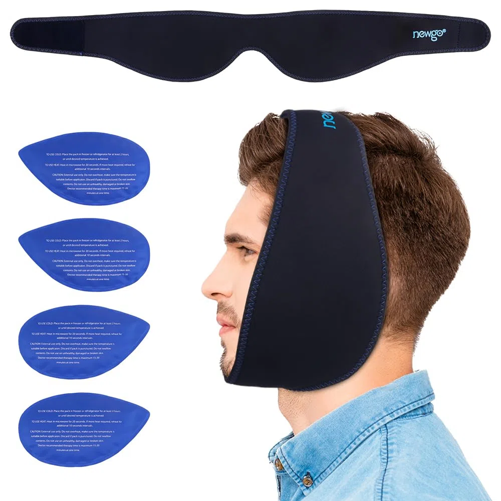 NEWGO Poche de glace pour mâchoire, Poche de glace dent de sagesse, Sac de Gel Glace Compresses chaud et froid réutilisables pour Mâchoire Visage Tête et Menton, TMJ, dents de sagesse, 4 Poches de Gel