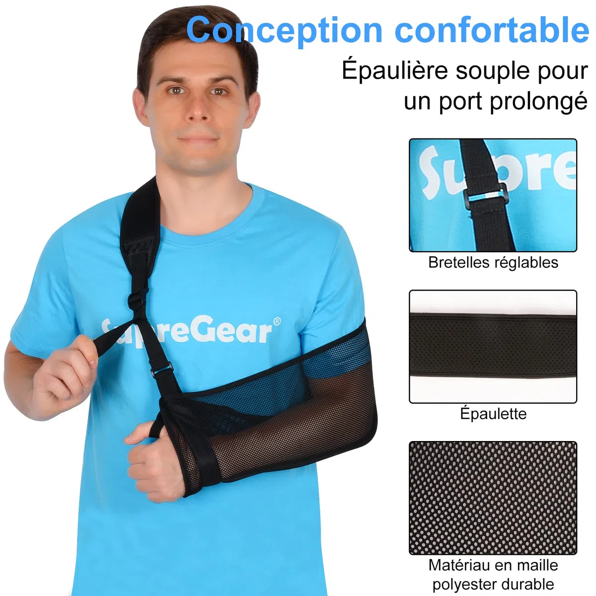 supregear Écharpe de Bras, Sling Bras Écharpe de Bras en Maille, Bride D'immobilisation de Bras D'épaule Légère Support de Stabilisateur D'épaule Respirant pour Bras Coude Poignet Main