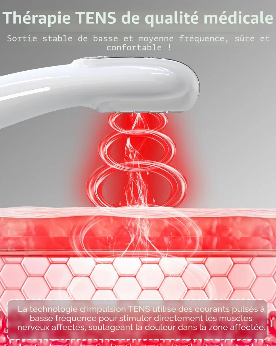 TENS+Lumière rouge pulsée basse fréquence,livré avec des sangles (4*808nm&12*650nm),améliore la circulation sanguine, anti-inflammatoire et analgésique,soulage les douleurs musculaires et articulaires