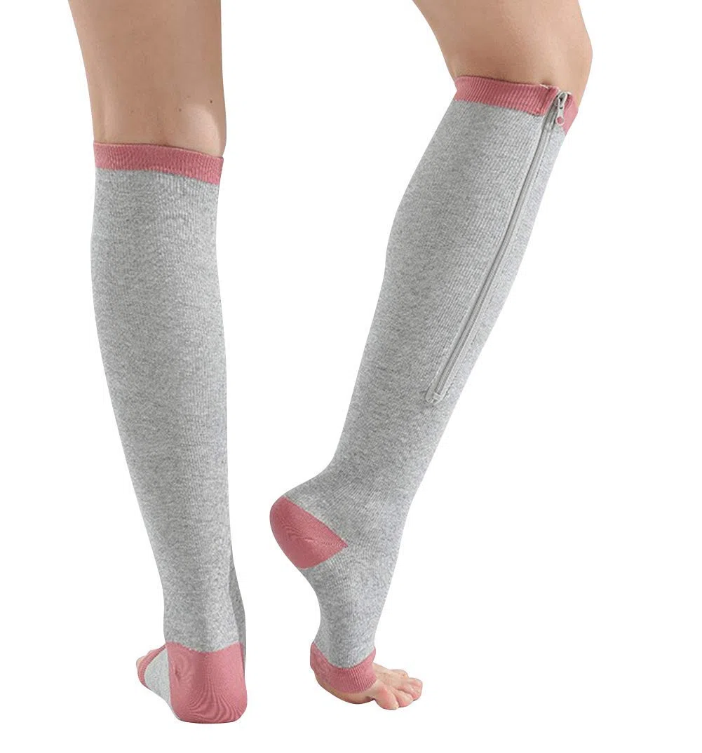 YUSHOW 3 Paires Chaussettes de Contention Femme Zip Fermeture Eclair à Bout Ouvert Socks pour Oedeme Bas de Contention Chaussette Hautes Mi-mollet