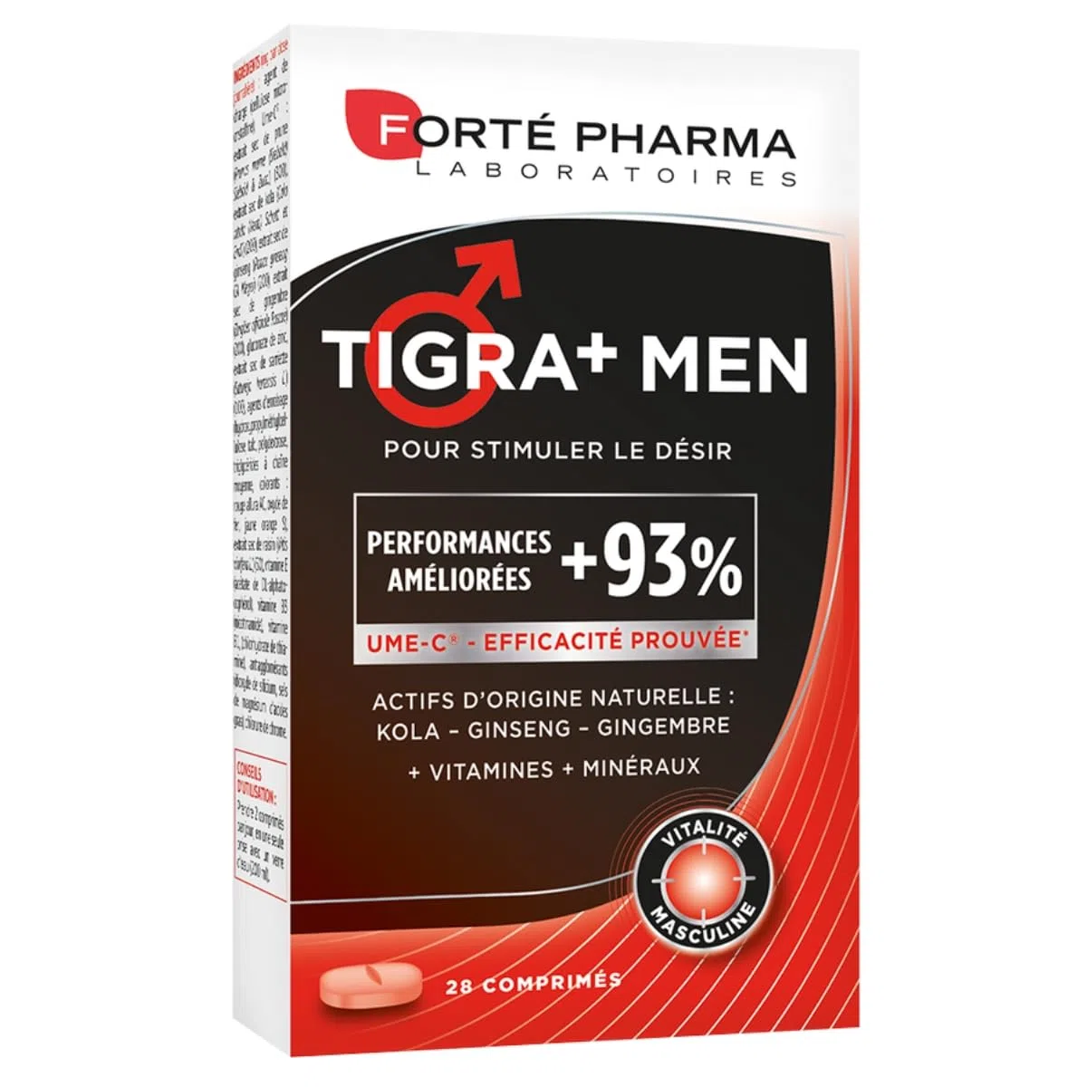 Forté Pharma - Tigra+ Men - Stimule le Désir & Booste les Performances - Complément Alimentaire Tonifiant sexuel, Booster libido - Gingembre, Ginseng, Vitamine E, Chrome, Zinc - 28 comprimés, 2/jour