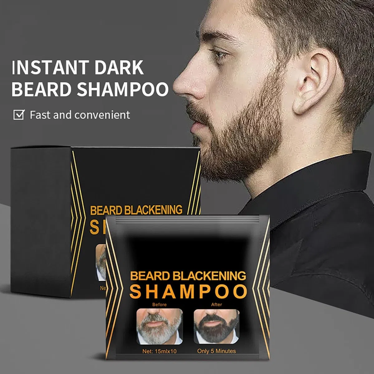 Beard Dye,Shampoing à barbe noircissant naturel pour hommes, shampoing à barbe,Darkening Beard Shampoo,lavage naturel de la barbe, teinture pour barbe,shampoing colorant pour barbe noire (20pc, 15ml)