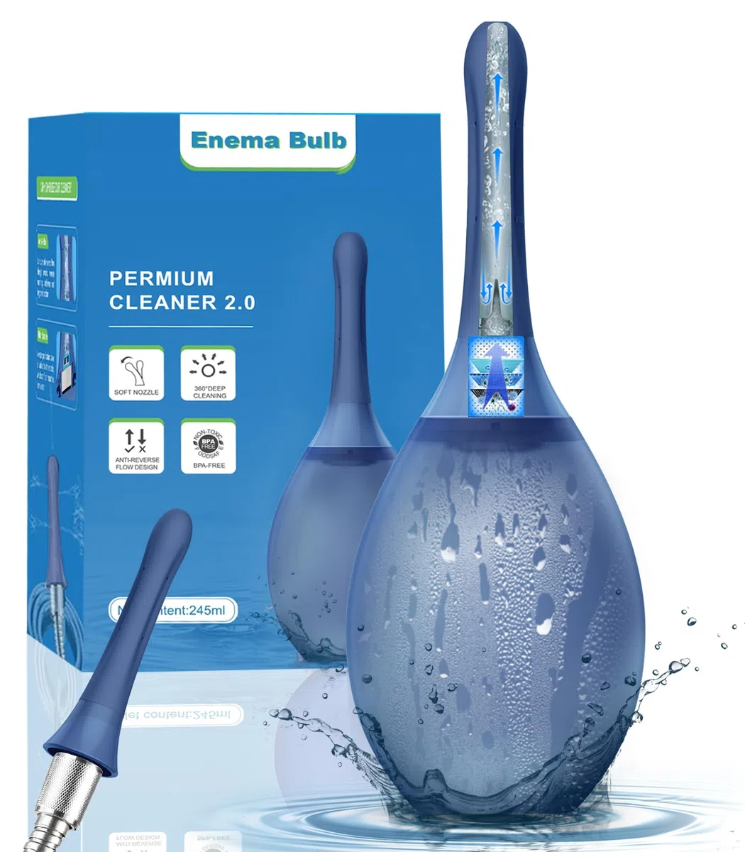 Douche anale Lavement Nettoyage intestinal Femme Monsieur - Douche anale 245 ml Irrigateur Intestinal Anti-retour et filtre Enema Peut être connecté à un tuyau de douche (Bleu Foncé)