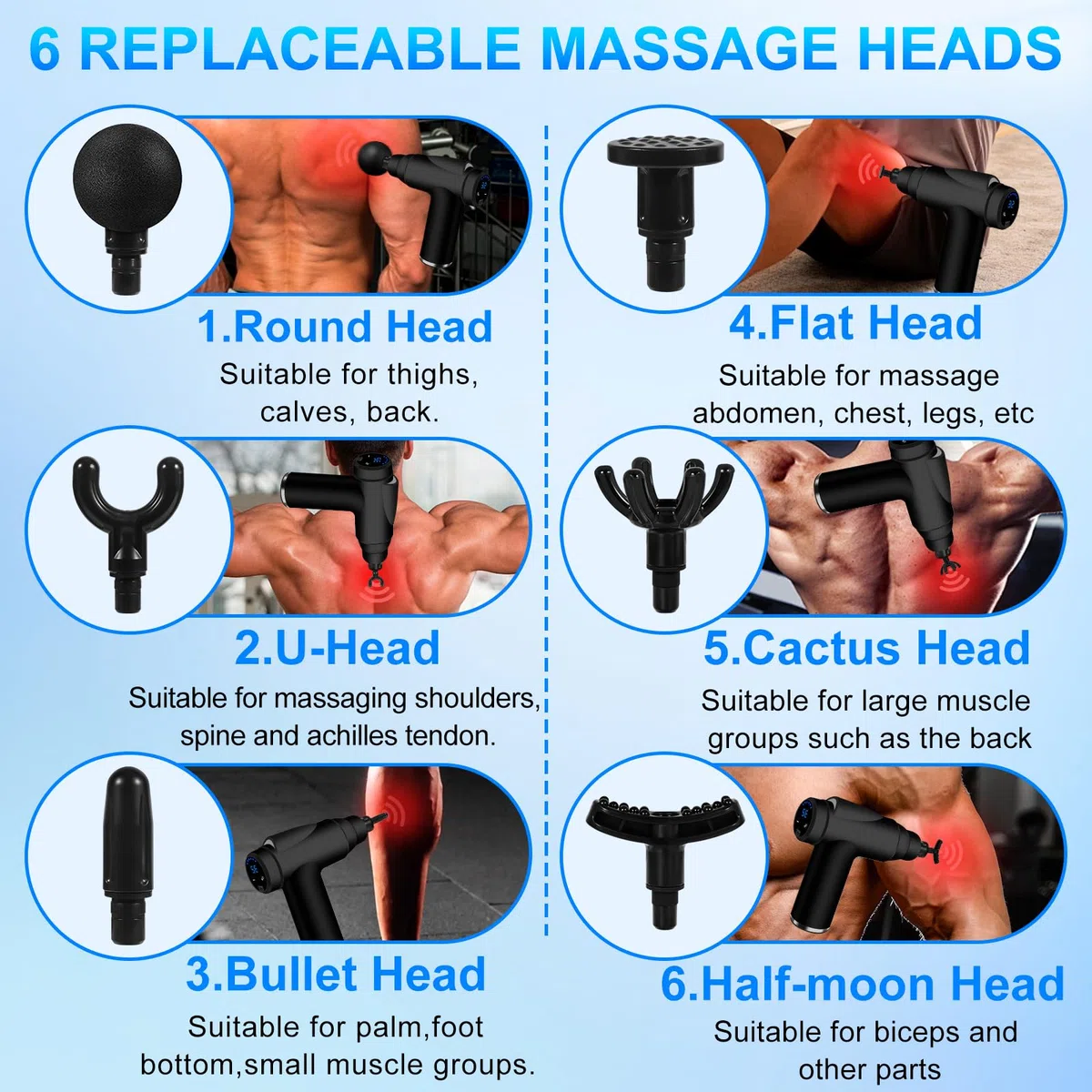 Pistolet de Massage Musculaire, Mini Massage Gun avec 32 Niveaux Réglables 3500 RPM et 6 Têtes de et l'Écran LCD, Léger et Portable, pour Soulager Douleurs et Raideurs Musculaires