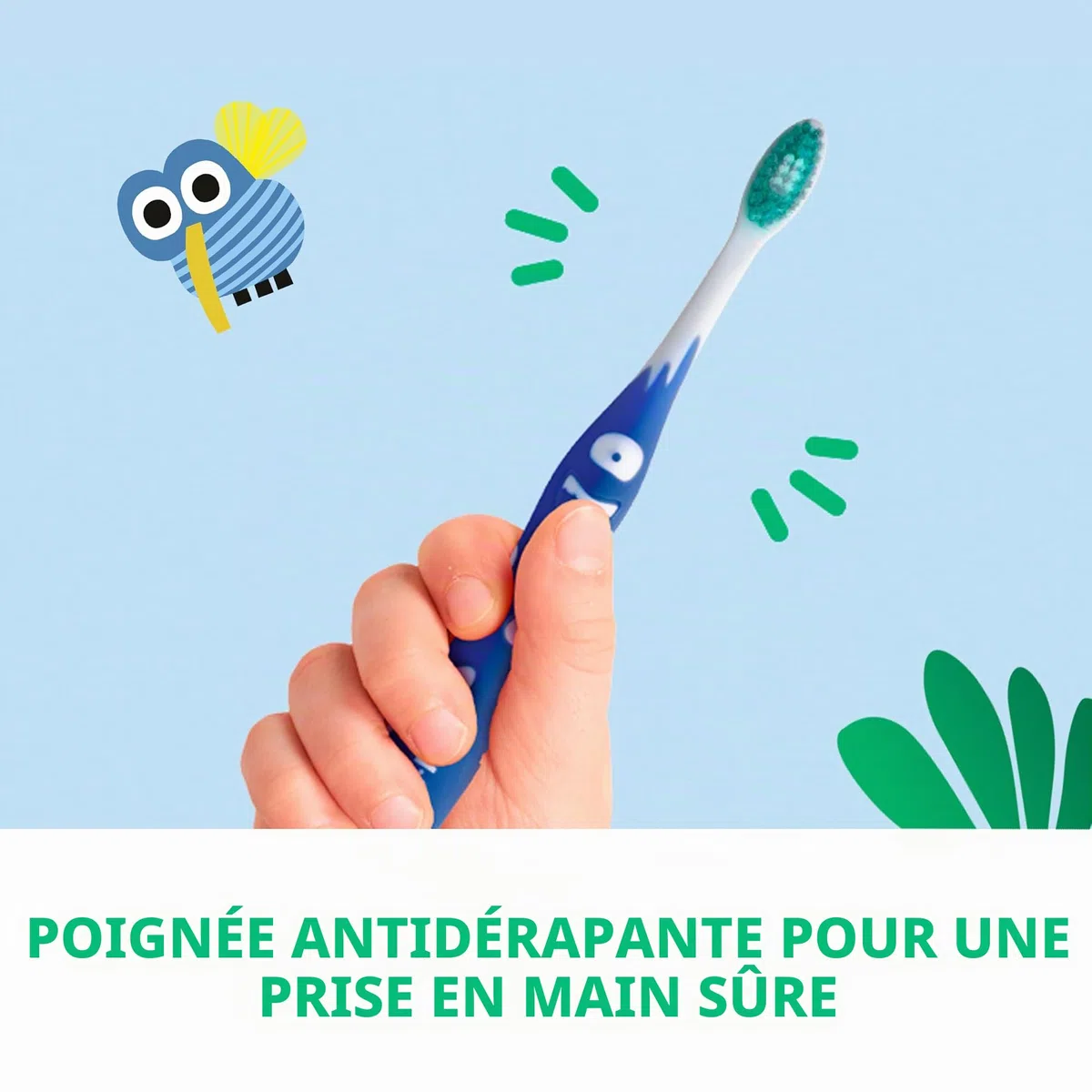 GUM Brosse à dents junior | pour enfants de 6 à 9 ans | tête rembourrée | poils doux | poignée antidérapante | ventouse | 1 pièce | 4 x 1 pièce (avec 1 échantillon bonus)