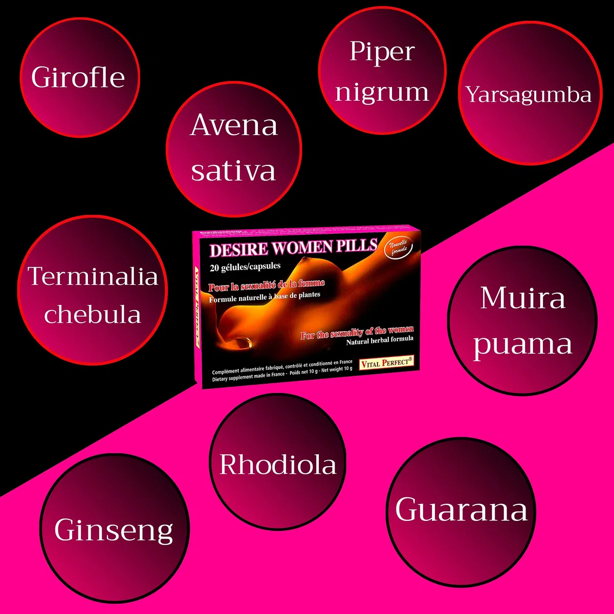 Aphrodisiaque féminin naturel|Desire Women pills en 10 Gélules|Stimulant sexuel pour femme fabriqué en France|augmente désir, plaisir, énergie|Booster libido|Complément alimentaire|sexualité couple