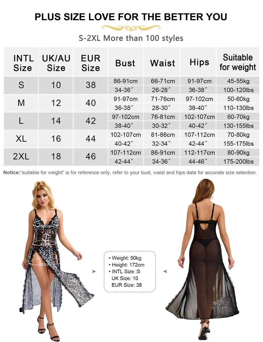ohyeahlady Nuisette Femme Longue Sexy Romantique Dentelle Robe Longue Fendue Chic Elegant Grande Taille Robe De Nuit Chic Chemise De Nuit Tenu Hot Soiree Lingerie Dentelle sous Vetement avec String