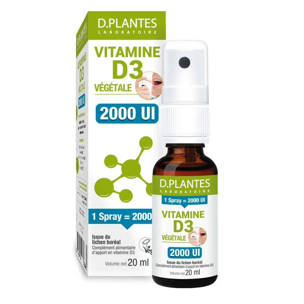D plantes D.PLANTES - Vitamine D3 2000 UI - Complément Alimentaire en Spray - Immunité, Ossature Normale - Boost en Vit. - Origine Végétale - Vegan - 20 ml