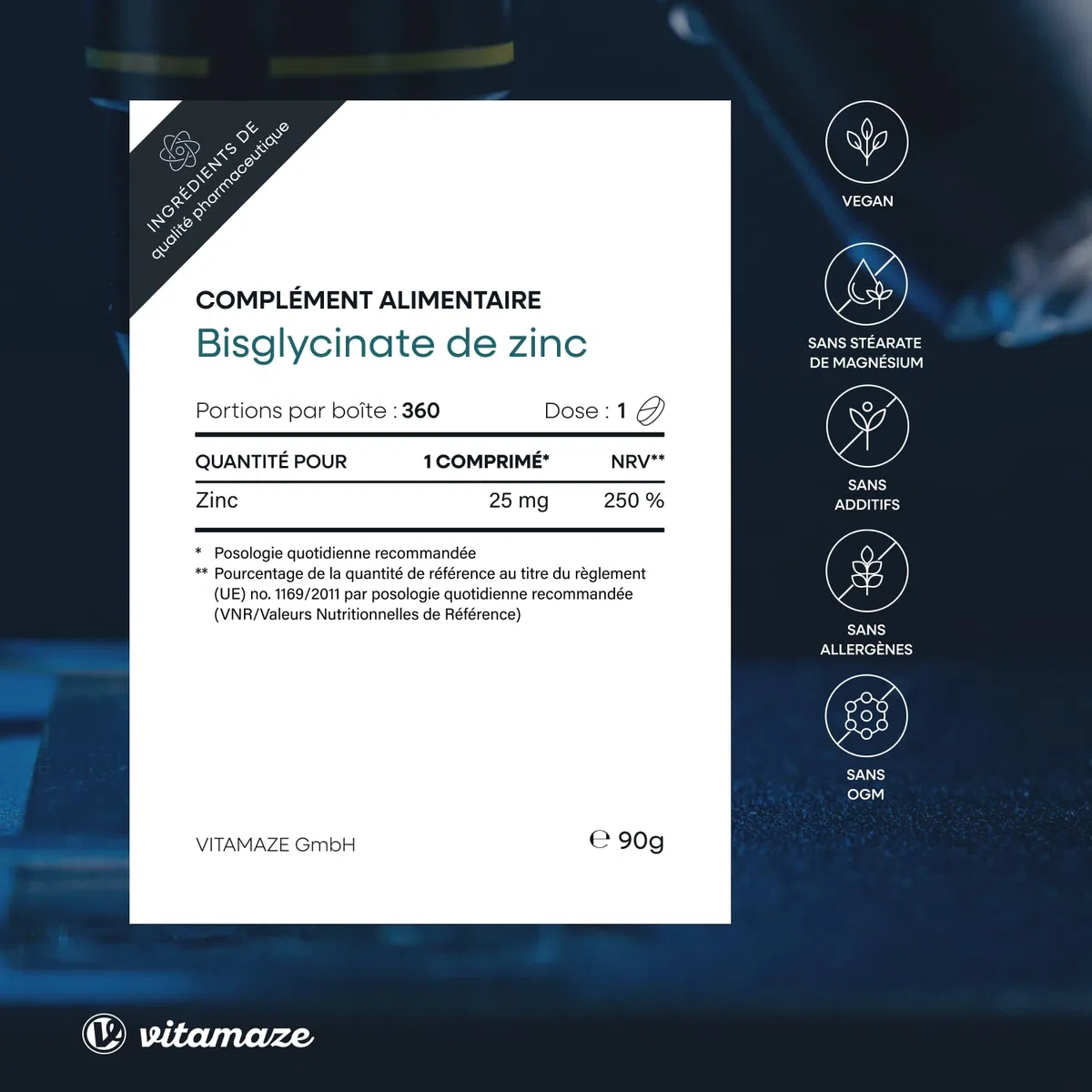 Zinc Bisglycinate 25 mg - Acné, Peau et Système immunitaire - 360 Comprimés pour 1 An - Vegan et Hautement Biodisponible - Complément Alimentaire Vegan Sans Additifs - fabriqué en Allemagne
