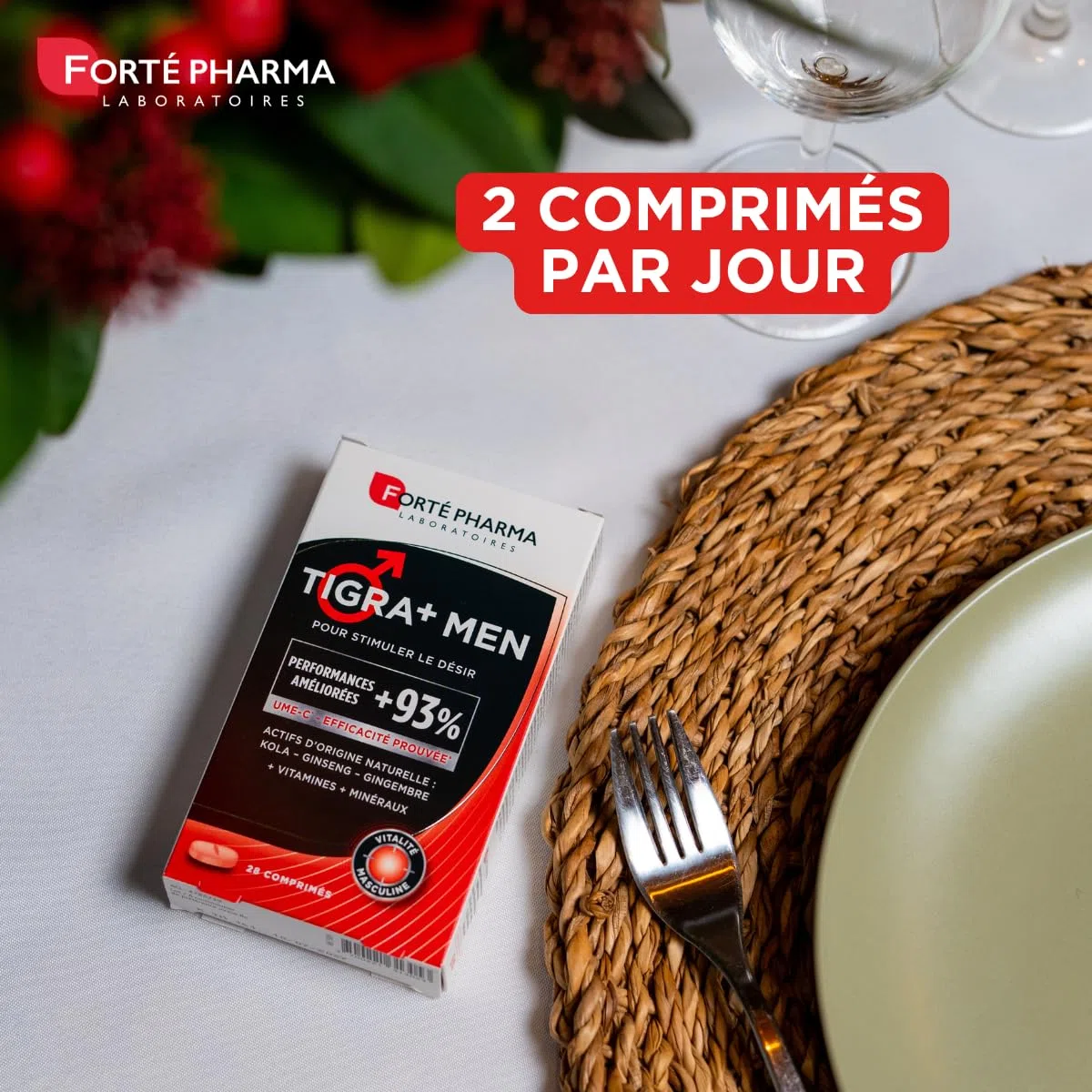 Forté Pharma - Tigra+ Men - Stimule le Désir & Booste les Performances - Complément Alimentaire Tonifiant sexuel, Booster libido - Gingembre, Ginseng, Vitamine E, Chrome, Zinc - 28 comprimés, 2/jour