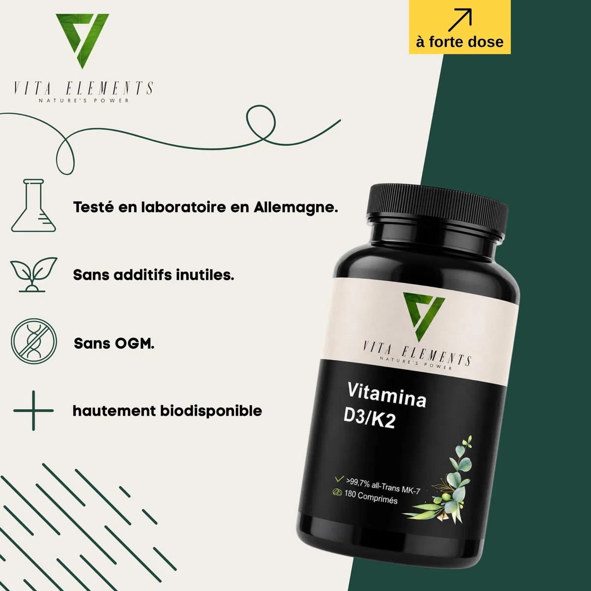 Vita Elements Vitamine D3 K2 Depot - MK7 All Trans - Lot de 5