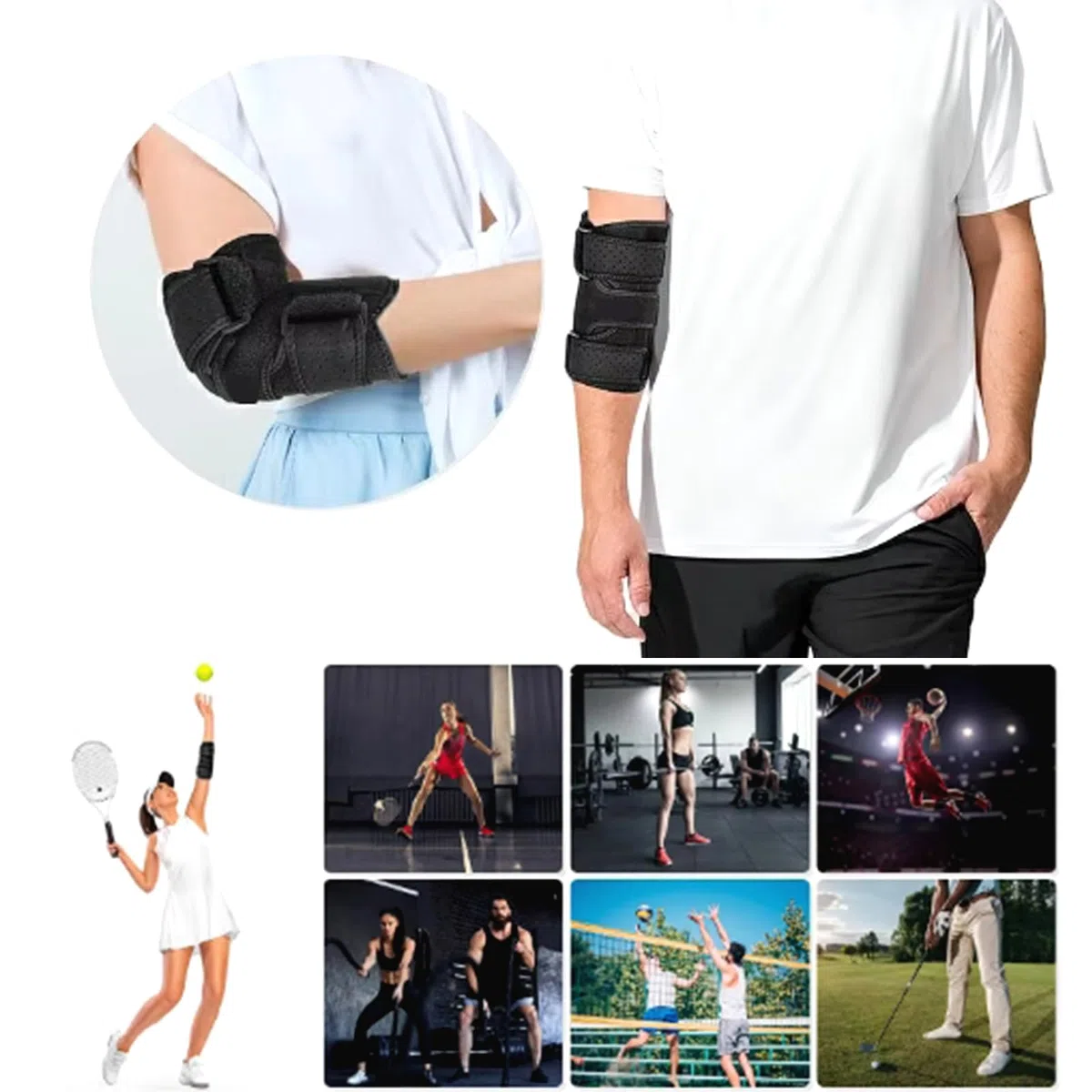 Attelle Coude Réglable, coudiere epicondylite,attelle coude tendinite,Coudiere Syndrome Tunnel Cubital Réglable Coudiere pour Femme & Homme, Orthèse du Coude Noir