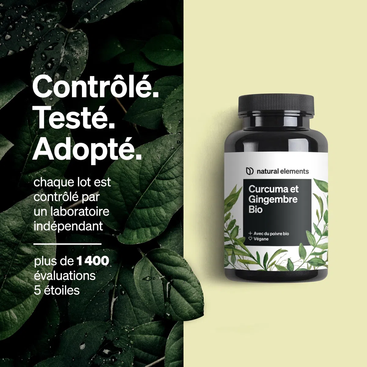 natural elements Curcuma et Gingembre Bio 4440mg – 180 gélules – poivre bio – avec de la curcumine et de la pipérine – hautement dosé – contrôlés en laboratoire